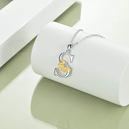 POPLYKE Initial Sunflower Necklace for Women 925 Sterling Sliver Sunflower Pendant Necklace Letter Initial Pendant Chain - style: Sunflower S