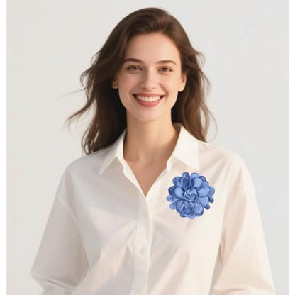 Satin Rose Flower Brooch Hair Clip for Women 4.3 Inch Floral Pin for Hats Dress Everyday Outfits Beach Vacations - color: Haze Blue