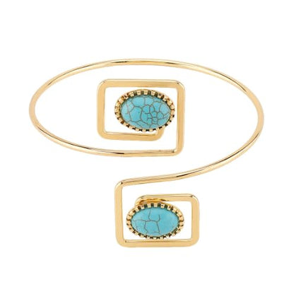 XAM Retro Turquoise Geometric Open Cuff Bracelet - Metal Arm Bands with Stone Inlays for Women, Bohemian Festival Jewelry - color: A