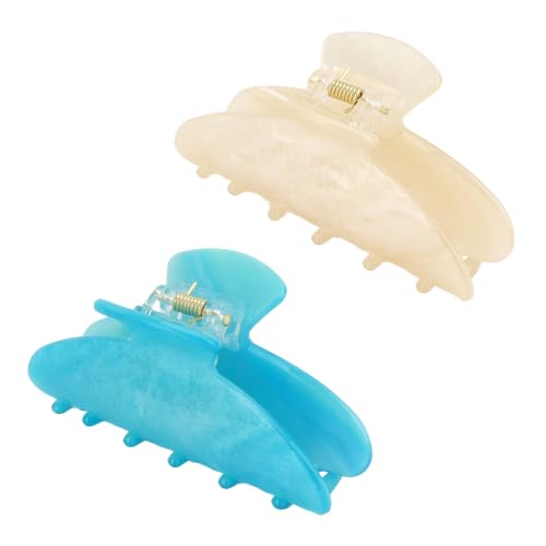 2Pcs Hair Claw Clips for Women Cute Fashion Hair Accessories Daily Gift - color: Cream Yellow and Blue