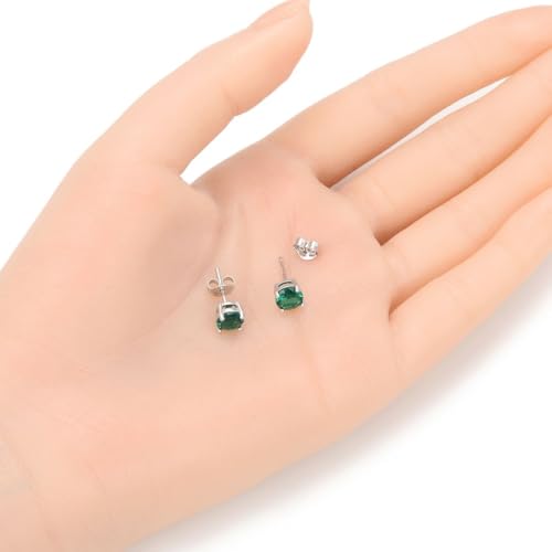 Adabele Authentic Sterling Silver Birthstone Stud Earrings 6mm 8mm Cubic Zirconia Imitation Diamond Gemstone Hypoallergenic Nickel Free Tarnish Resistant Women Fine Jewelry - color: May, size: 6mm/0.84 Carat