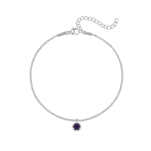 Wellike Silver Ankle Bracelets For Women Waterproof Birthstone Anklets Adjustable Sparkly Chain Silver Plated Stainless Steel Anklet Non Tarnish Jewelry - color: KKWJL185-6