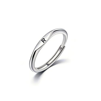 Thin Stacking Initial Rings for Women Stackable Plain Letter Ring Open Adjustable Silver Capital Alphabet Letter Band Ring - color: R