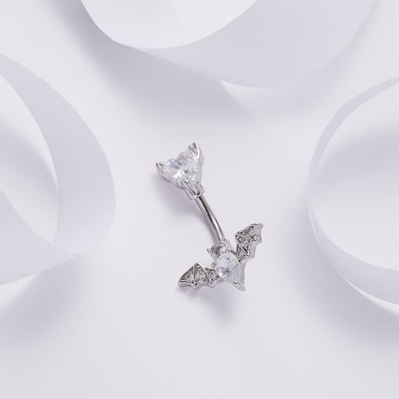 MIFYNN Stainless Steel Belly Button Ring Bat Belly Button Ring Butterfly Belly Button Ring 14G Surgical Steel Navel Ring Belly Piercing Jewelry Halloween Body Jewelry Gift for Women - color: Silver bat