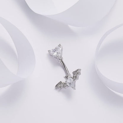 MIFYNN Stainless Steel Belly Button Ring Bat Belly Button Ring Butterfly Belly Button Ring 14G Surgical Steel Navel Ring Belly Piercing Jewelry Halloween Body Jewelry Gift for Women - color: Silver bat