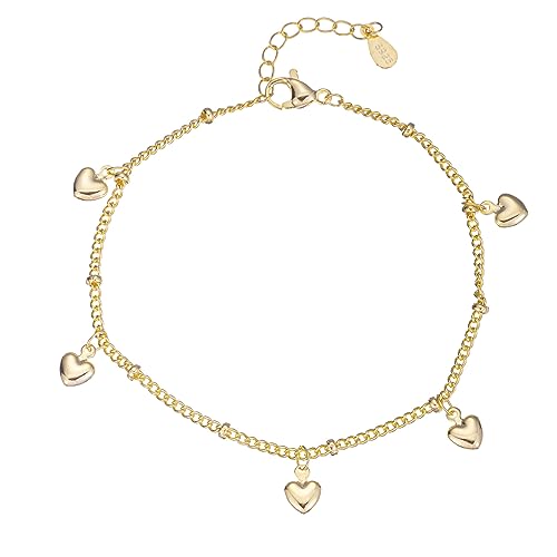 kelistom 925 Sterling Silver Bracelets for Women Teens, Love Heart Charm Chain Bracelet Bangle Fashion Jewelry Gifts - color: heart hanging-gold