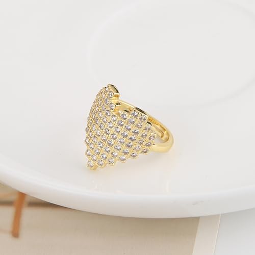 HZMAN Brass Crystal Adjustable Open Ring Collection, Multi-Style Statement Rings for Women & Men, Mix Cut & Paved Crystal Designs - color: Paved Heart Ring