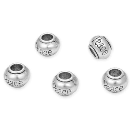 40pcs Peace Beads Large Hole Round Bead (4.5mm Hole) Antique Silver - size: Peace Round Bead