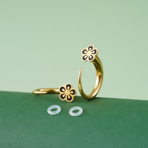 TBOSEN 18PCS Stainless Steel Stretching Kit Taper Bend Expander O-Ring Round | Flower | Heart | Cat Top Body Piercing Jewelry Set - color: Flower Top,Gold