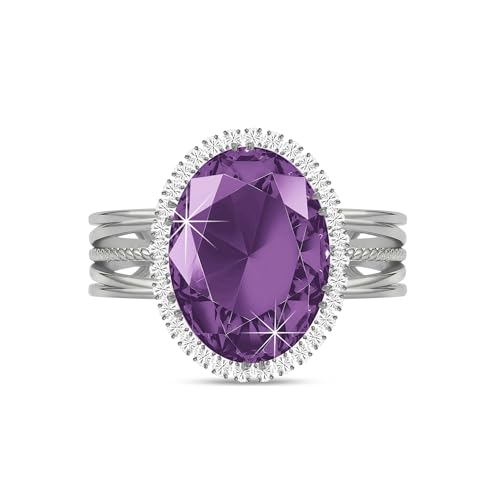 Linawe Costume Jewelry Adjustable Cocktail Ring for Women | Copper, Rhinestone, Cubic Zirconia, Oval, Fake Diamond, Crystal, Stone, Birthstone, Gemstone, Big, Chunky, Statement - color: White Purple