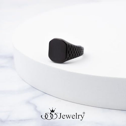 555Jewelry Stainless Steel Solid Plain High Polish Round Signet Ring for Men - color: Square Black