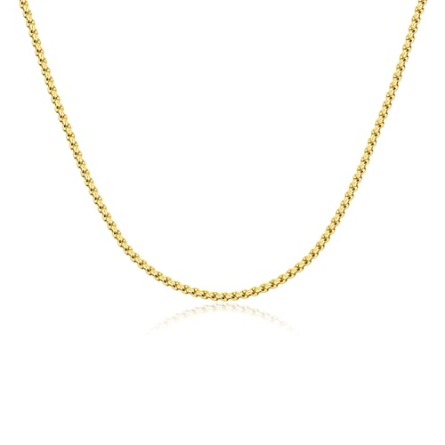 Eusense Stainless Steel Chain Necklace for Men Women Rolo/Wheat/Snake/Box Chain, 2-3MM, 20-24 Inches with Delicate Gift Box - color: 14K Gold-Plated, size: 22+2 Inches Length, style: Rolo Chain-2MM Width