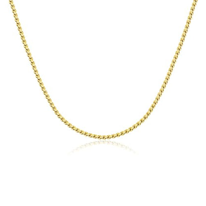 Eusense Stainless Steel Chain Necklace for Men Women Rolo/Wheat/Snake/Box Chain, 2-3MM, 20-24 Inches with Delicate Gift Box - color: 14K Gold-Plated, size: 22+2 Inches Length, style: Rolo Chain-2MM Width