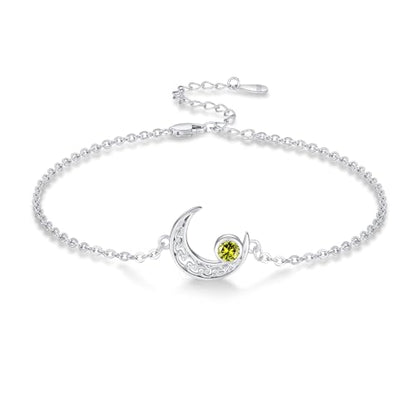 Moon Bracelet for Women 925 Sterling Silver Moonstone/Birthstone Moon Bracelet Butterfly/Dragonfly Bracelet Celtic Moon Butterfly Dragonfly Jewelry Gifts for Women - style: 08 Aug-birthstone