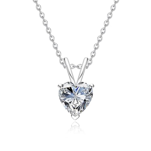 AnuClub Moissanite Pendant Necklace 2/3/4/5CT D Color VVS1 925 Sterling Silver Everyday Wear Necklace for Women Wife Her with Certificate, 40+2+3 Adjustable Chain - color: Heart-cut, size: 5.00CT