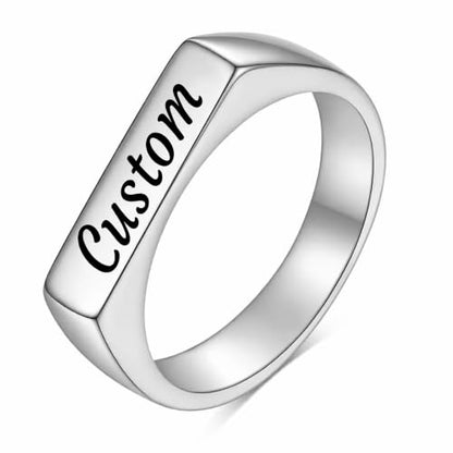MYNENEY Stainless Steel Square Shape Signet for Men Statement Ring - color: Geometrical-Custom Silver