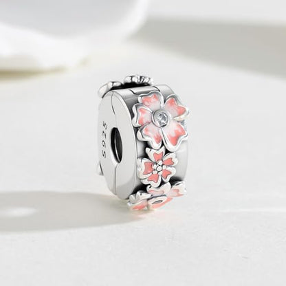 KEQ Clip Spacer Charm for Bracelet 925 Silver Pave Cubic Zirconia Clip Lock Stopper Bead Spacer For Women Bracelets Stopper Birthday Gifts European Openable Beads 2pcs - color: Cherry