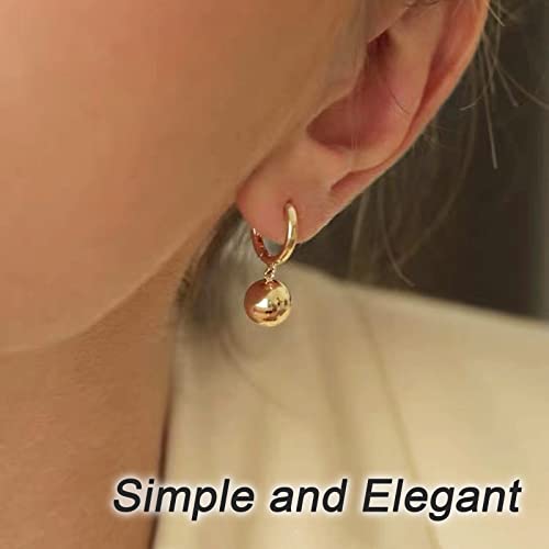 14k Gold Plated Ball Dangle Earrings for Women Sterling Silver Ball Drop Earrings Hypoallergenic Round Balls Hoop Earring Leverback Lightweight Earrings Fashion Jewelry - color: yellow