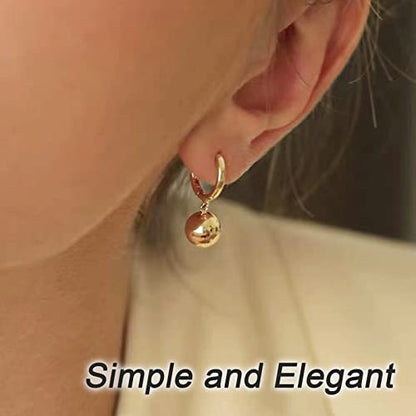 14k Gold Plated Ball Dangle Earrings for Women Sterling Silver Ball Drop Earrings Hypoallergenic Round Balls Hoop Earring Leverback Lightweight Earrings Fashion Jewelry - color: yellow