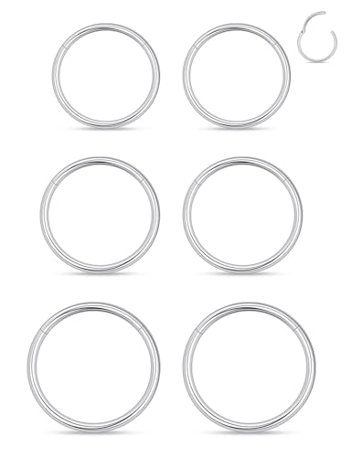 20G 18G 16G 14G Nose Rings Hoops Astm F136 Titanium Clicker Septum Jewelry Lip Ring Tragus Helix Daith Rook Conch Snug Cartilage Lobe Earrings Hoop Piercing Jewelry For Women Men Silver - size: 20G-6MM-7MM-8MM
