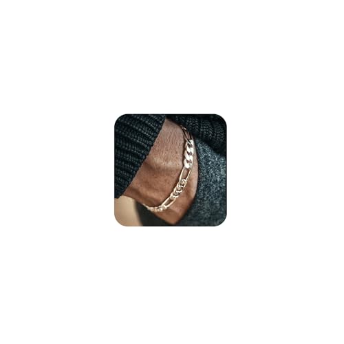 ⅓inch(8mm) White Gold Figaro Chain Bracelets for Men,Luxury Mens Bracelet,High-end Silver Chain Bracelets for Women,Hypoallergenic Durable Stacking Bracelet Gift for Boyfriend,Dad,Grilfriend 7.5-9IN - size: 9IN