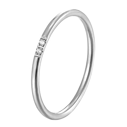 Women's Stainless Steel 1MM Thin Plain Midi Stacking Ring Band Comfort Fit, Size 3 to 10 - color: Dome - Silver (with 2 cz)