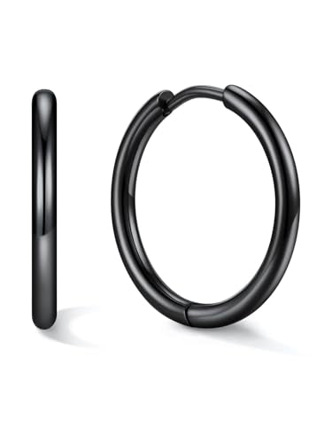 Small Hoop Earrings for Women 7-16mm Stainless Steel Huggie Earrings Lightweight - color: b. Black A, size: Diameter 16mm