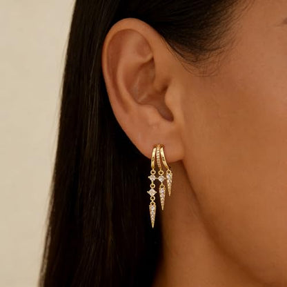 Pearl Earrings for Women Trendy, 14k Gold Plated Freshwater CZ Leaf Pearl Dangle Drop Gold Earrings Lightweight Hypoallergenic Stud Earring Bridesmaid Wedding Gold Jewelry for Women Gifts - style: cz dangle earrings-5