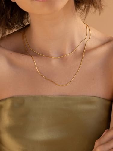 FOCALOOK Snake Chain Necklace, 1/1.2/1.5/2mm 14K Gold Plated Womens Chains | Hypoallergenic Stainless Steel Chain, Non Tarnish Rose Gold/Silver/Black Plated Finish, 14-30" Length for Everyday Layering - color: 1.2mm-14K Gold Plated, size: 14 Inches