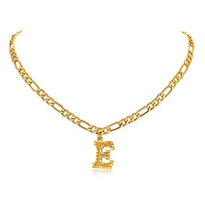 14K Gold Plated Initial Necklaces for Women Men A-Z Letter Necklaces | Figaro Chain, 16"+2" Adjustable Length, with Gift Box - style: E