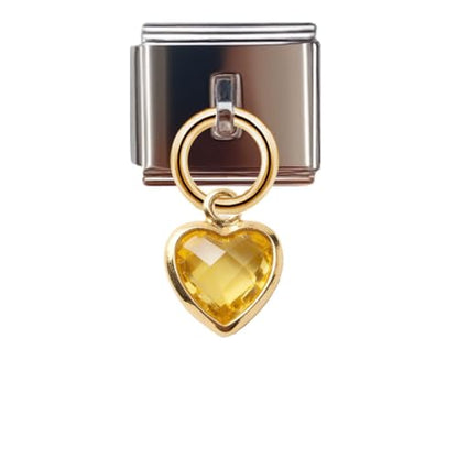 Birthstone Heart Dangle Charm for 9mm Italian Charm Bracelet, Stainless Steel with Birth Stone, Birthday Gift - color: November