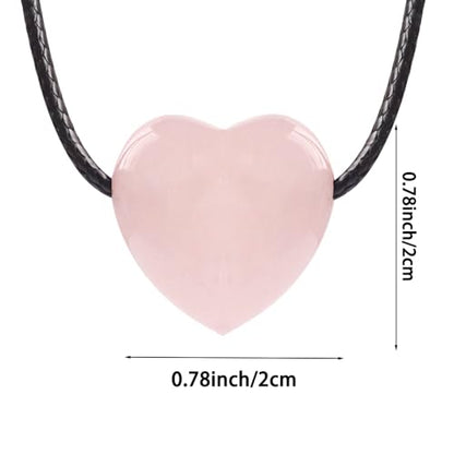 weryerker Natural Gemstone Heart Pendant Necklace Healing Crystal Heart Charm Necklace Adjustable Waxed Black Rope for Women - color: Rose Quartz