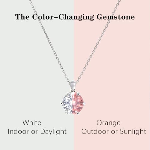 Cubic Zirconia Necklace Stainless Steel Color Change Synthetic Alexandrite/Solitaire Necklace Pendant Women - color: Round-Alexandrite-S