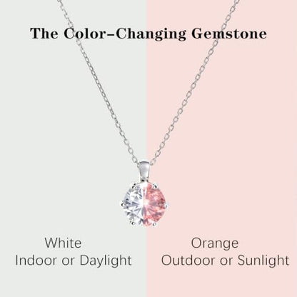 Cubic Zirconia Necklace Stainless Steel Color Change Synthetic Alexandrite/Solitaire Necklace Pendant Women - color: Round-Alexandrite-S