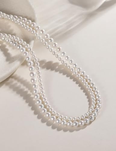EAMTI Freshwater Cultured Pearl Necklace for Women, 5-5.5mm Classic Pearl Strand Choker, Dainty Beaded Necklace 16 Inch Trendy - color: 4-4.5mm-White