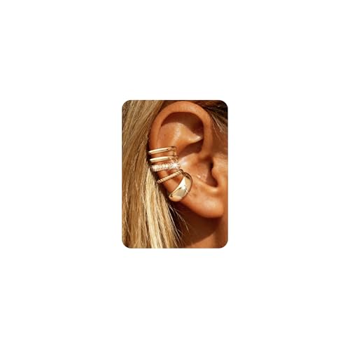 Ear Cuffs Non Piercing Hypoallergenic Gold Plated Ear Cuff Earrings for Women Trendy Clip On Cartilage Earring Set Dainty Adjustable Fake Piercings Earrings Fashion Accessories - color: F:3pcs gold ear cuff