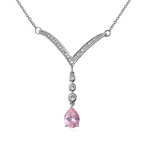 SHOP LC DELIVERING JOY Bridesmaid Pink Jewelry Set for Women Earrings Necklace Cubic Zirconia CZ Platinum Plated Wedding Women 18" Birthday Gifts