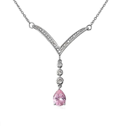SHOP LC DELIVERING JOY Bridesmaid Pink Jewelry Set for Women Earrings Necklace Cubic Zirconia CZ Platinum Plated Wedding Women 18" Birthday Gifts