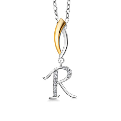 Gem Stone King Initial Pendant Necklace Letter A to Z Alphabet | 925 Sterling Silver | White Moissanite | Gift Women Mother's Day Christmas Wife Mom Girlfriend Anniversary Birthday | By Keren Hanan - style: Initial R