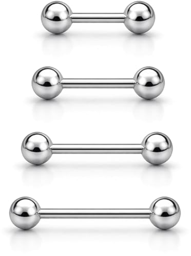 Tongue Rings Surgical Steel Straight Barbell Tongue Piercing Jewelry - Hypoallergenic Surgical Stainless Steel Nipple Rings for Women & Men Nipple Piercing Jewelry 14g, 16g (12mm 14mm 16mm 18mm 20mm) - color: Silver 4pcs - 10mm, 12mm, 14mm, 16mm