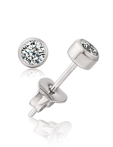 Limerencia Hypoallergenic G23 Pure F136 Implant Grade Titanium Earrings | 20G Flat Back Studs with CZ, Available in Round, Princess-Cut, Square & Ball, Earrings for Women and Men with Sensitive Ears - style: 4mm Round CZ