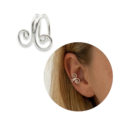 925 Sterling Silver Ear Cuff, Handmade Single Band Adjustable Non Piercing Clip On Cartilage Earring, Minimalist Ear Wrap Faux Piercing Jewelry for Women - style: Swirl Band