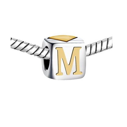 KunBead Initial A-Z Letter Gold Heart Alphabet Love Bead Birthday Charms Compatible with Pandora Charm Bracelet for Women - style: Letter M