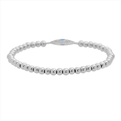 Women Evil Eye Ball chain Elastic bracelet with CZ Cubic Zirconia - color: Opal Silver