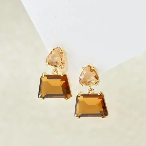 Flyonce Brown Earrings for Women, Sparkly Rhinestone Crystal Hypoallergenic Simple Dainty Small Triangle Drop Dangle Earring for Formal Summer Holiday - style: Pierced