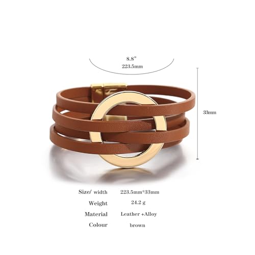 hotoo Circle Charm Bracelets for Women Handmade Leather Wrap Bracelets for Couples Friendship Bracelet Bohemian Cuff Bangle Boho Jewelry Gift - color: New Brown