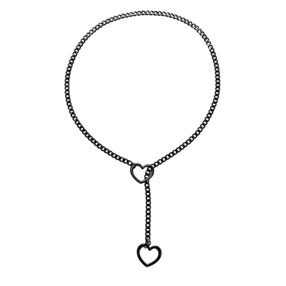 Qitian Stainless Steel Adjustable Lariat Y-Necklace for Men,Punk Gothic Cuban Necklace Jewelry,Heart O-ring Slip Chain Necklace for Women - color: Black