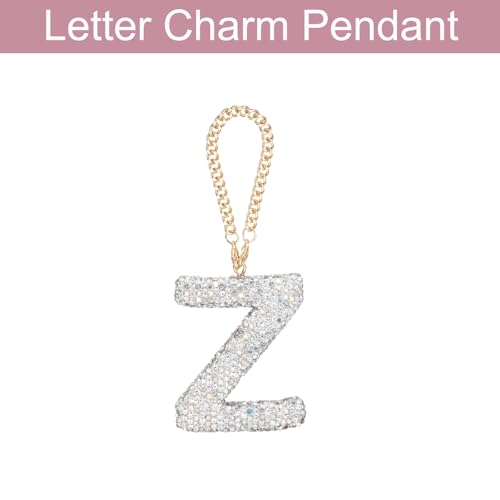 MECCANIXITY Bling Car Letter Charm, Initial Z Letter Interior Car Rear View Mirror Decoration Hanging Crystal Ornaments for Women Bags Water Cup DIY Craft, Silver - style: Letter Z