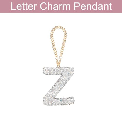 MECCANIXITY Bling Car Letter Charm, Initial Z Letter Interior Car Rear View Mirror Decoration Hanging Crystal Ornaments for Women Bags Water Cup DIY Craft, Silver - style: Letter Z