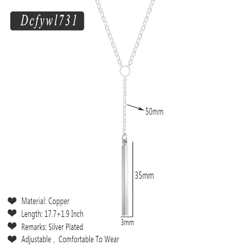 Dcfywl731 Minimal Dainty Gold Plated Dangle Earrings Layered Bar Pendant Neckalce Gold Long Y-Necklace Gold Earrings and Necklaces Set Delicate Lariat Chain Jewelry for Women - color: B2: sliver long necklaces